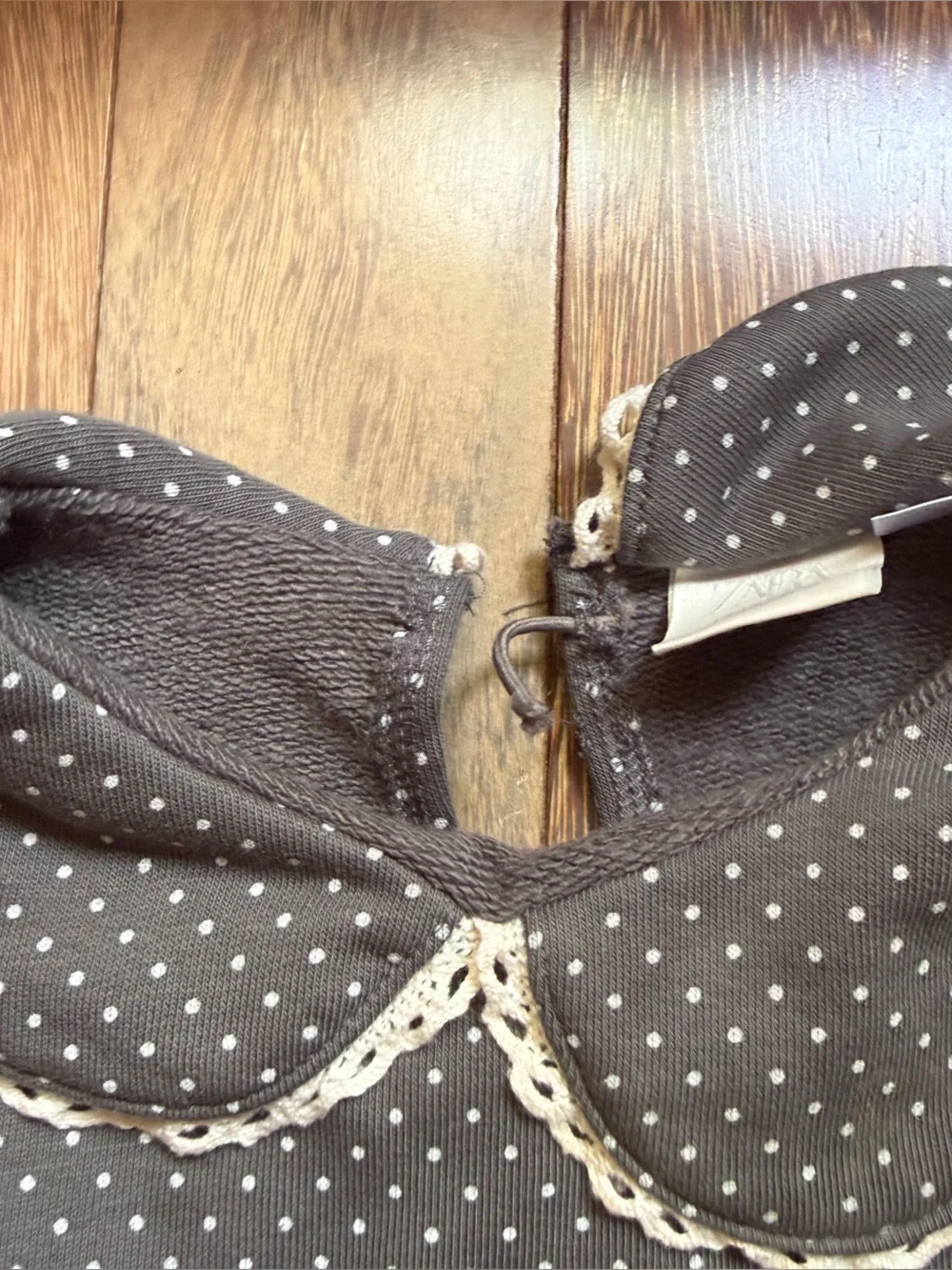 Zara Gray Polka Dot Kids Sweatshirt & Pants Set with Peter Pan Collar Size 1.5 y